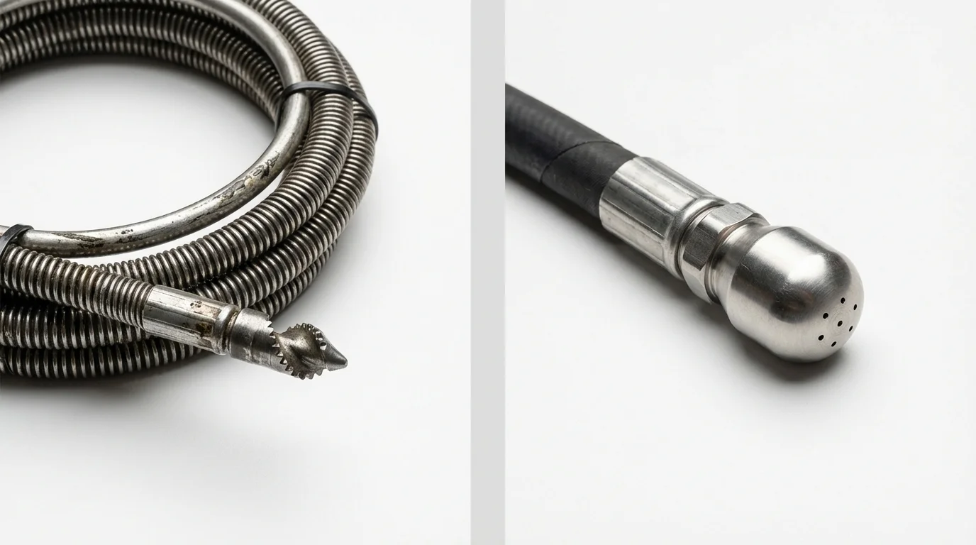 Drain snake cable and hydro jetting nozzle used for drain cleaning in Wakefield, MI